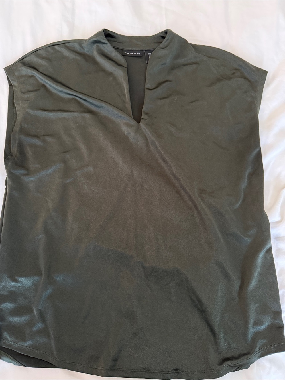Tahari Dark Olive Split-Neck Top